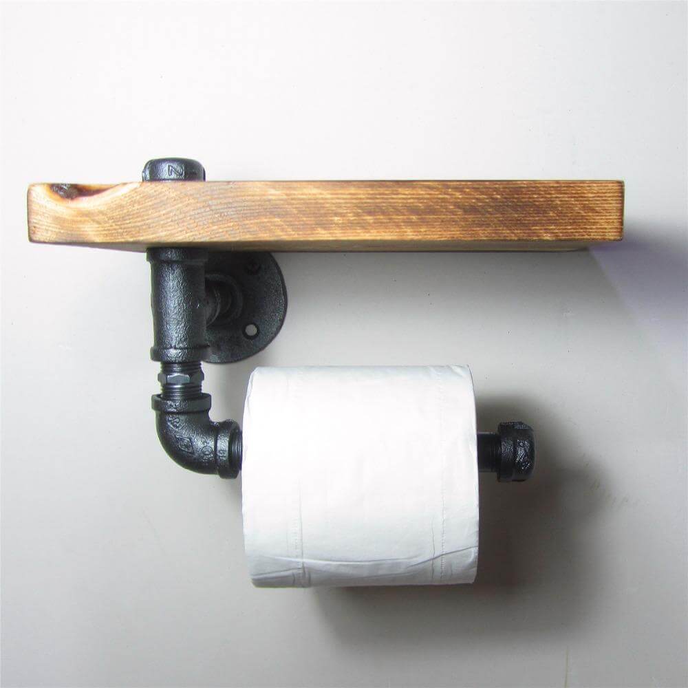 Rustic Wood Wall Shelf with Storage Roller - Luxicro