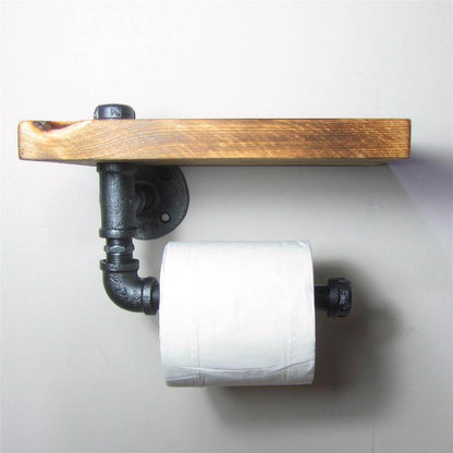 Rustic Wood Wall Shelf with Storage Roller - Luxicro
