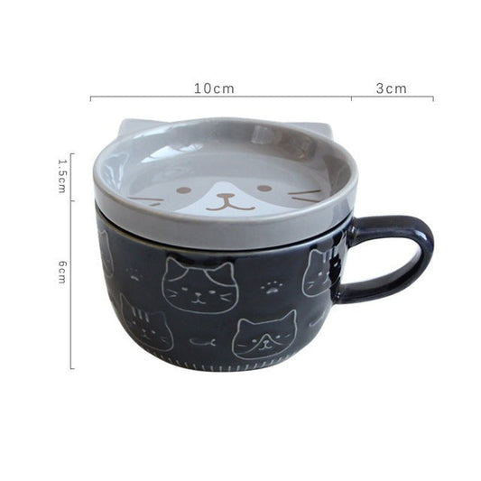Cute Cat Ceramic Coffee Mug with Lid - Luxicro