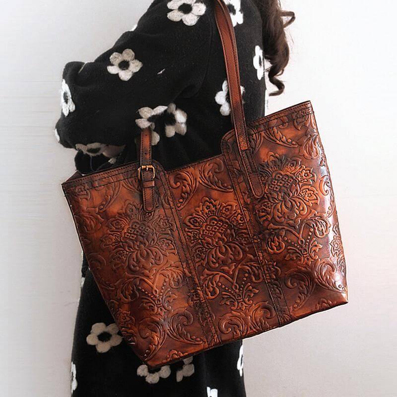 Genuine Vintage Floral Women's Leather Shoulder Bag - Luxicro