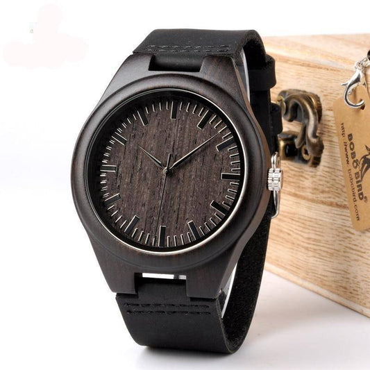 Black Leather Quartz Men's Wrist Watch - Luxicro