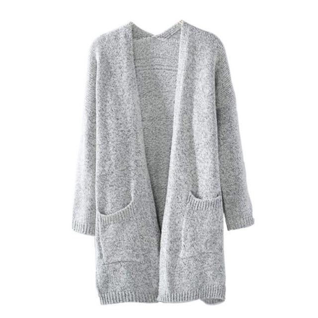 Large Grey Crew Neck Knitted Cardigan Sweater