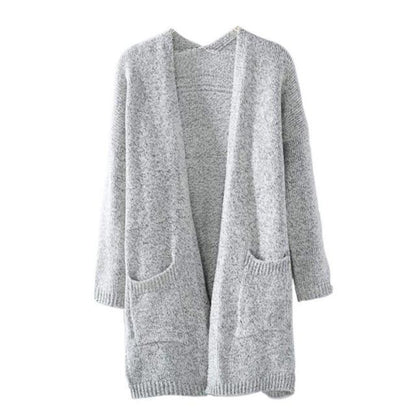 Large Grey Crew Neck Knitted Cardigan Sweater