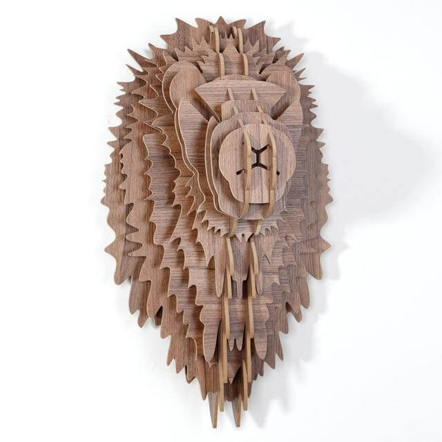Handcrafted Wooden Lion Decor Panel