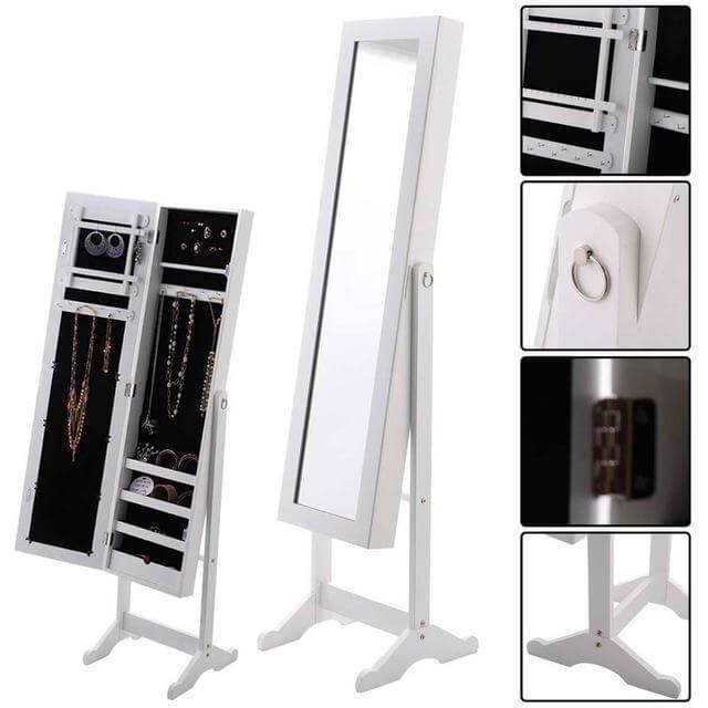Elegant Wood Jewelry Armoire Mirror