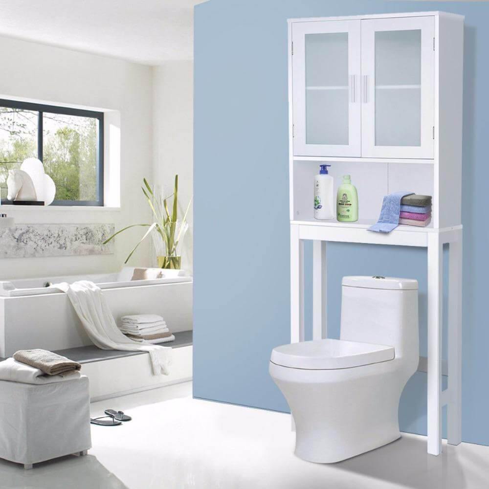 Compact White Bathroom Storage Tower Cabinet - Luxicro