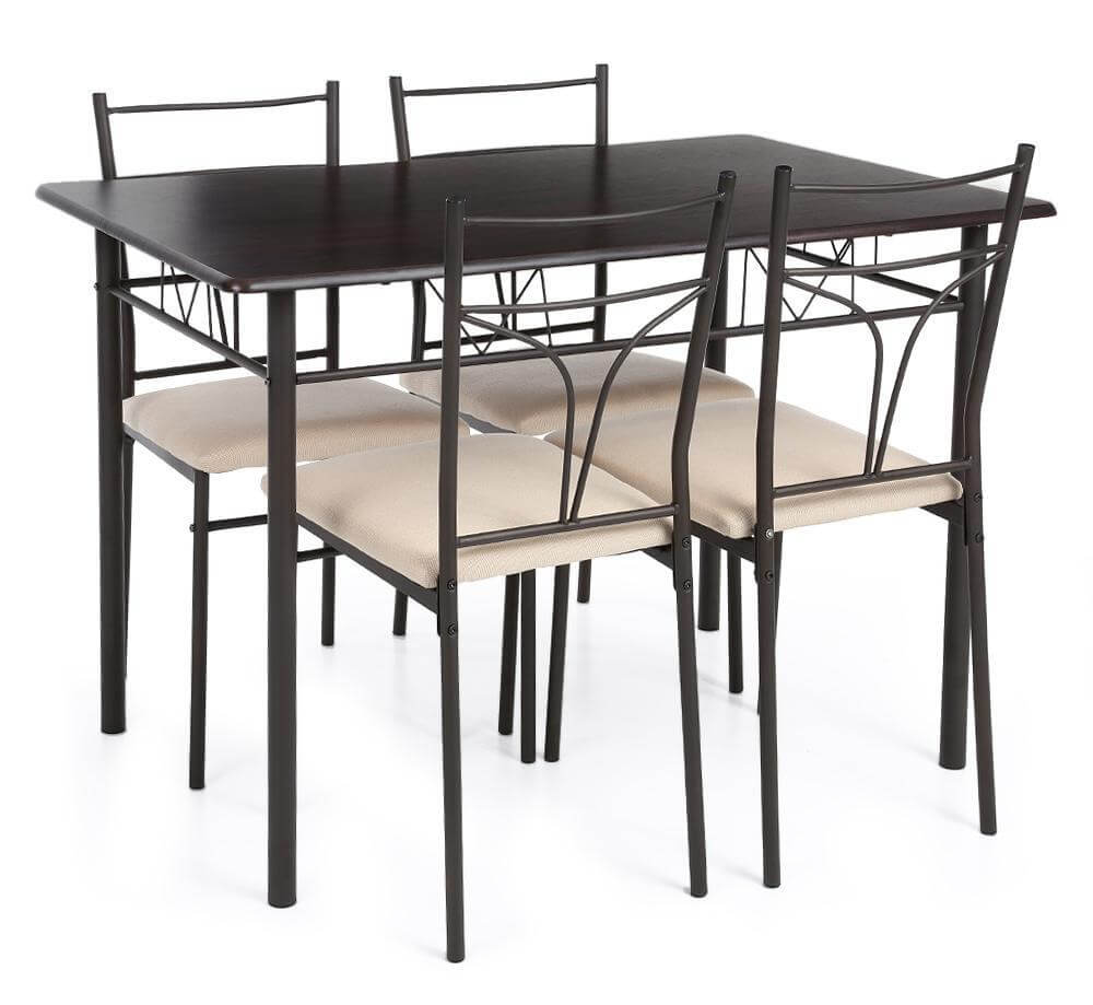 Modern 5 Piece Metal Dining Table Chair Set - Luxicro