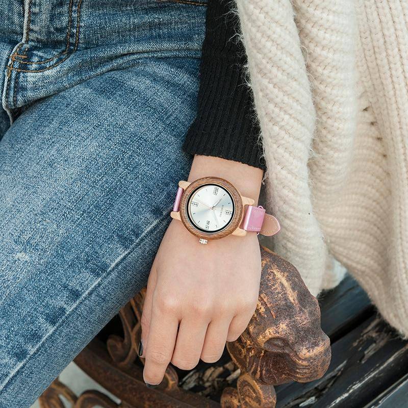 Stylish Wooden Ladies Watch with Date