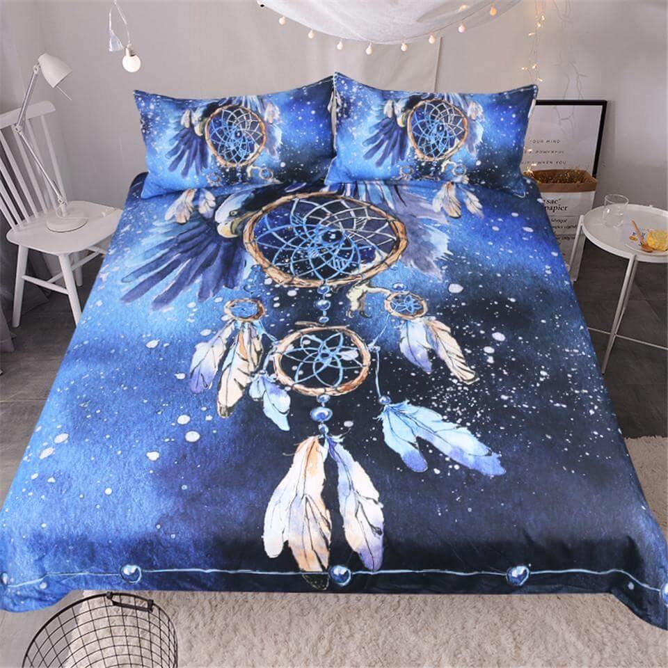 Beautiful Blue Feather Pattern Bedding Set - Luxicro