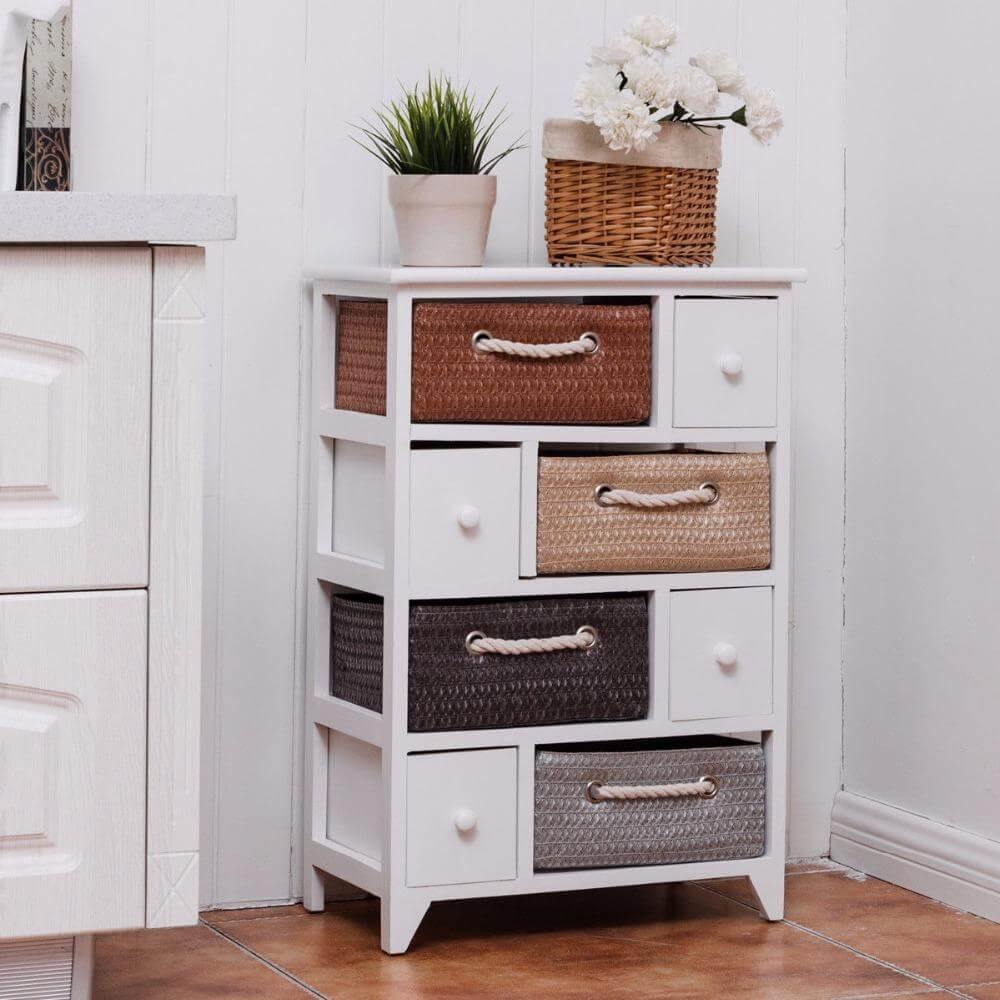 Natural 4 Shelf Woven Basket Storage Cabinet - Luxicro