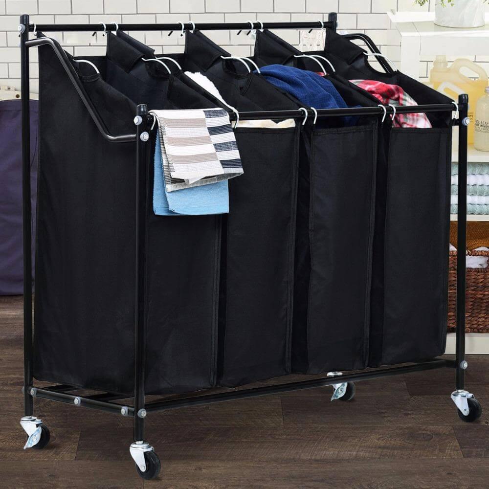 Portable 4 Bag Laundry Sorter on Wheels Cart - Luxicro