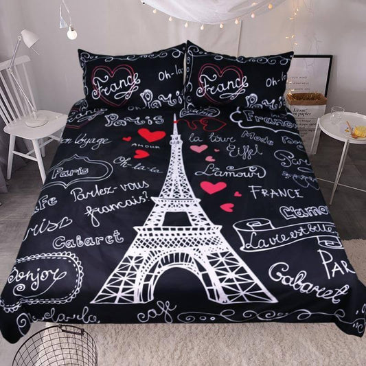 Cozy City Eiffel Tower Dark Comforter Bed Set - Luxicro