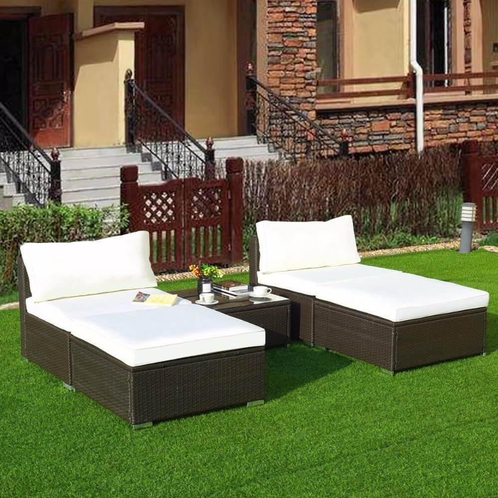 Garden 5 Piece Rattan Patio Furniture Set - Luxicro