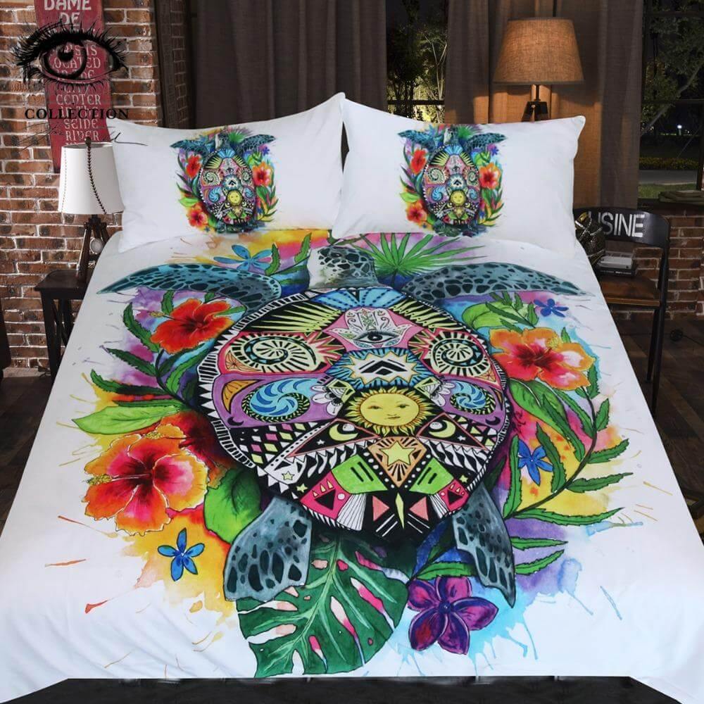 Cozy Turtle Print 3 Piece Bedding Comforter Set - Luxicro