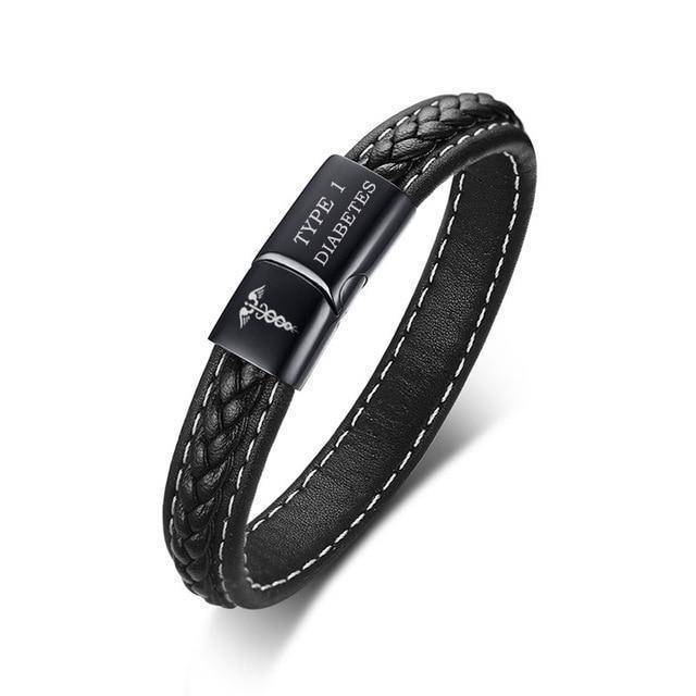 Medical Alert Leather ID Bracelet for Men