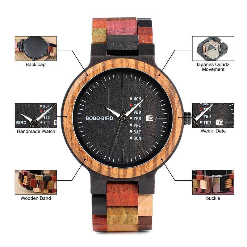 Rustic Mens Wooden Watch with Date Function