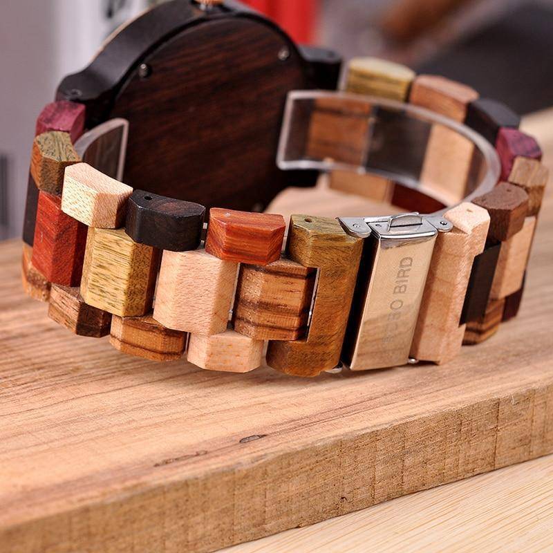 Vintage Wooden Men's Watch with Date Gift Box