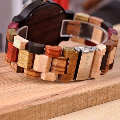 Vintage Wooden Men's Watch with Date Gift Box
