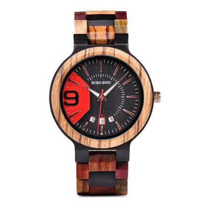 Vintage Wooden Men's Watch with Date Gift Box