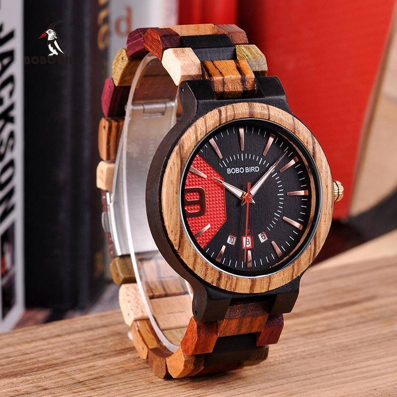 Vintage Wooden Men's Watch with Date Gift Box - Luxicro