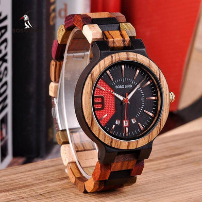 Vintage Wooden Men's Watch with Date Gift Box - Luxicro