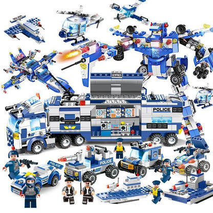 Complete 8-in-1 Police Robot Lego Building Kit - Luxicro