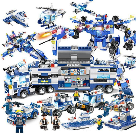 Complete 8-in-1 Police Robot Lego Building Kit - Luxicro