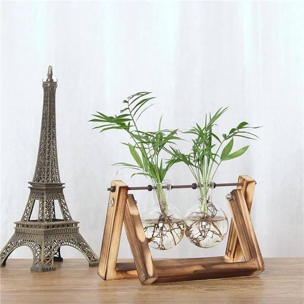 Elegant Wood and Glass Floral Vase