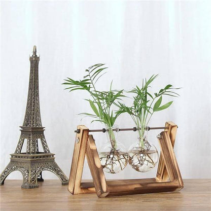 Elegant Wood and Glass Floral Vase