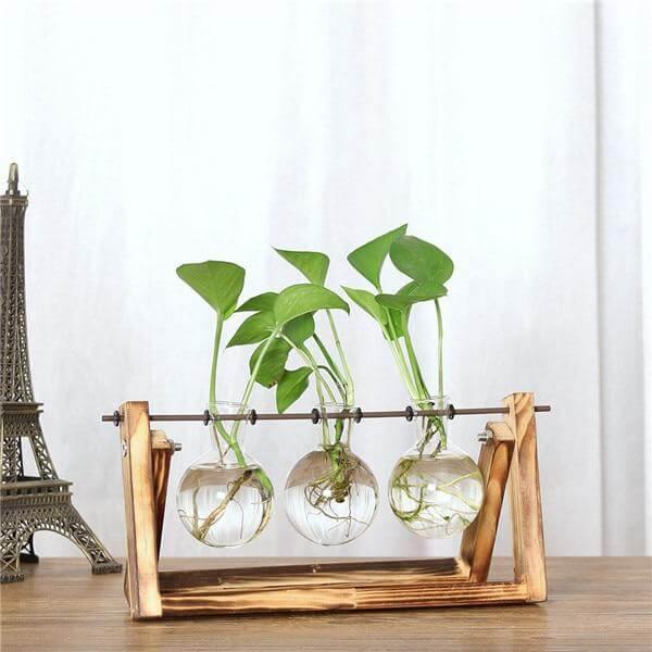 Elegant Wood and Glass Floral Vase