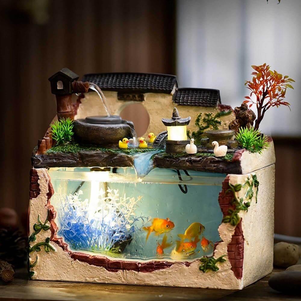 Vibrant Aquarium with Fountain Waterfall - Luxicro