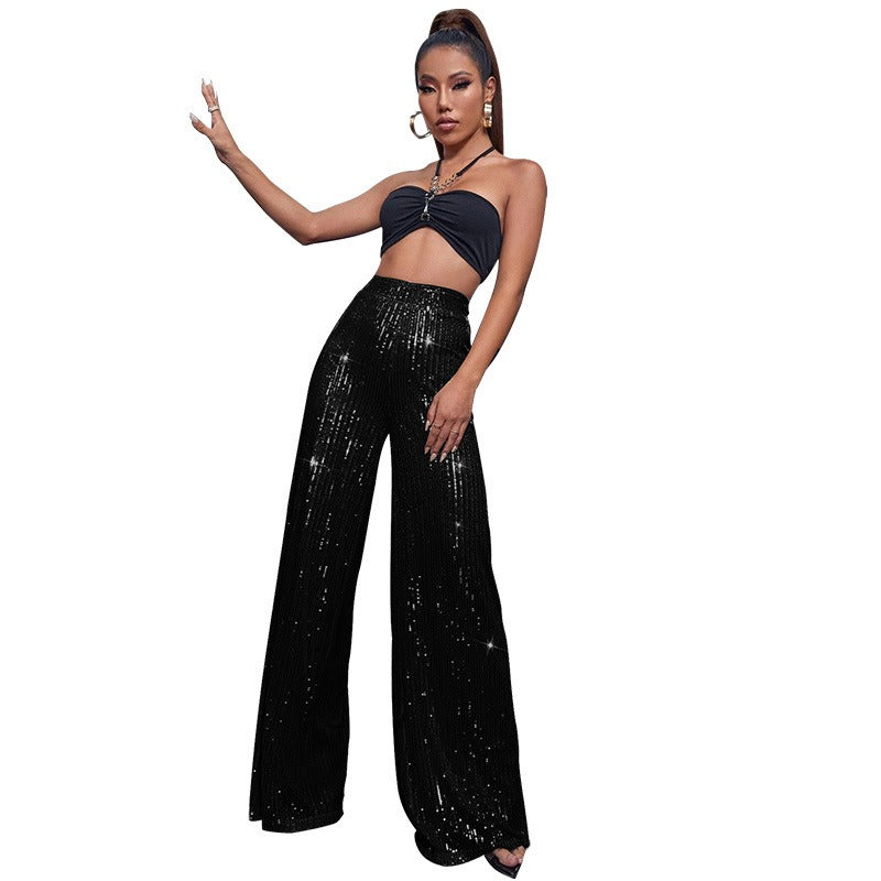 Glittering Wide Leg Women's Party Pants - Luxicro