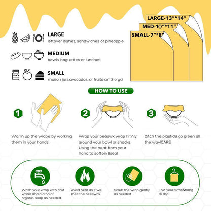 Reusable Natural Wax Food Storage Wraps Set