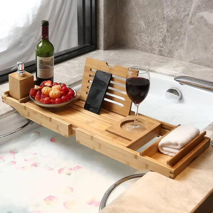 Spacious Bamboo Bath Tray Organizer - Luxicro