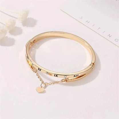 Fashion Heart Roman Numeral Bangle Bracelet