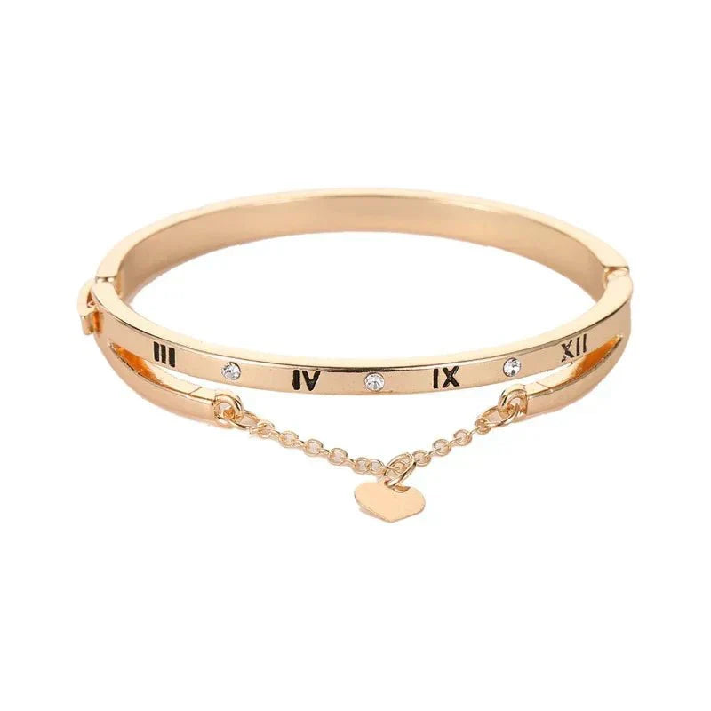 Fashion Heart Roman Numeral Bangle Bracelet - Luxicro