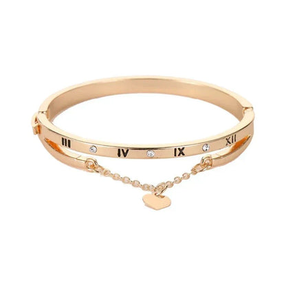 Fashion Heart Roman Numeral Bangle Bracelet - Luxicro