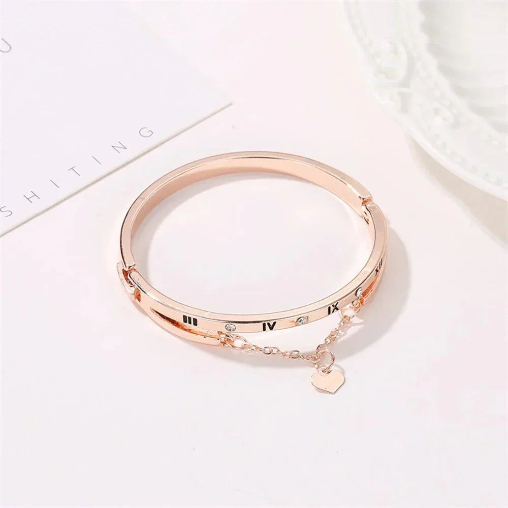 Fashion Heart Roman Numeral Bangle Bracelet