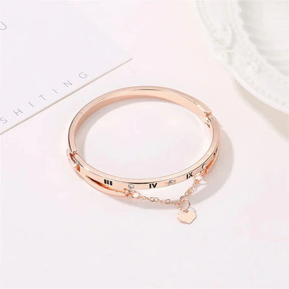 Fashion Heart Roman Numeral Bangle Bracelet
