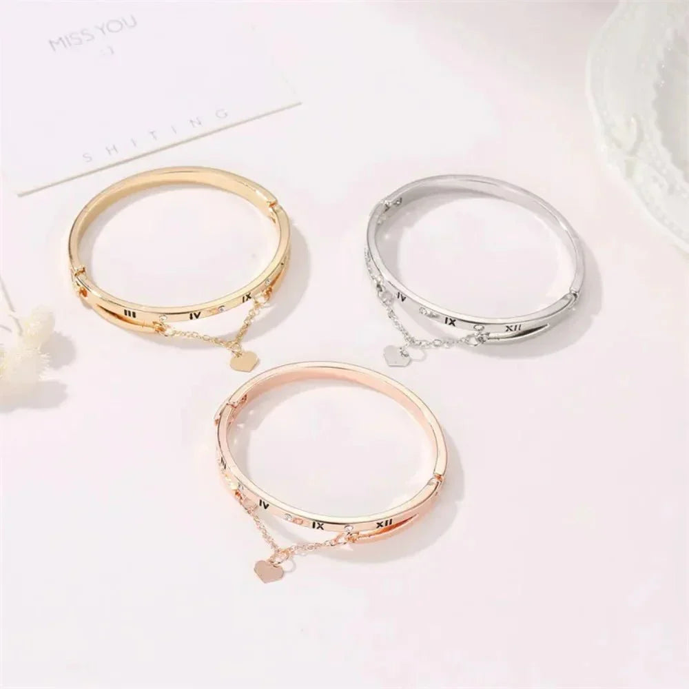 Fashion Heart Roman Numeral Bangle Bracelet