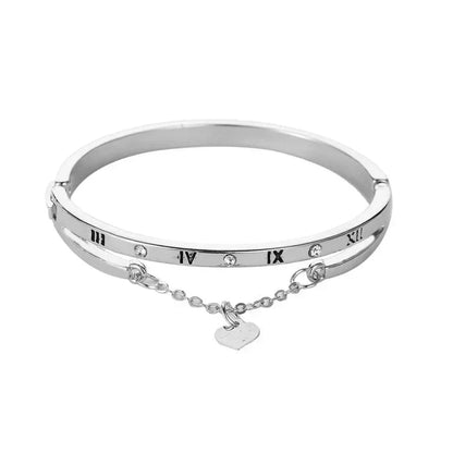 Fashion Heart Roman Numeral Bangle Bracelet