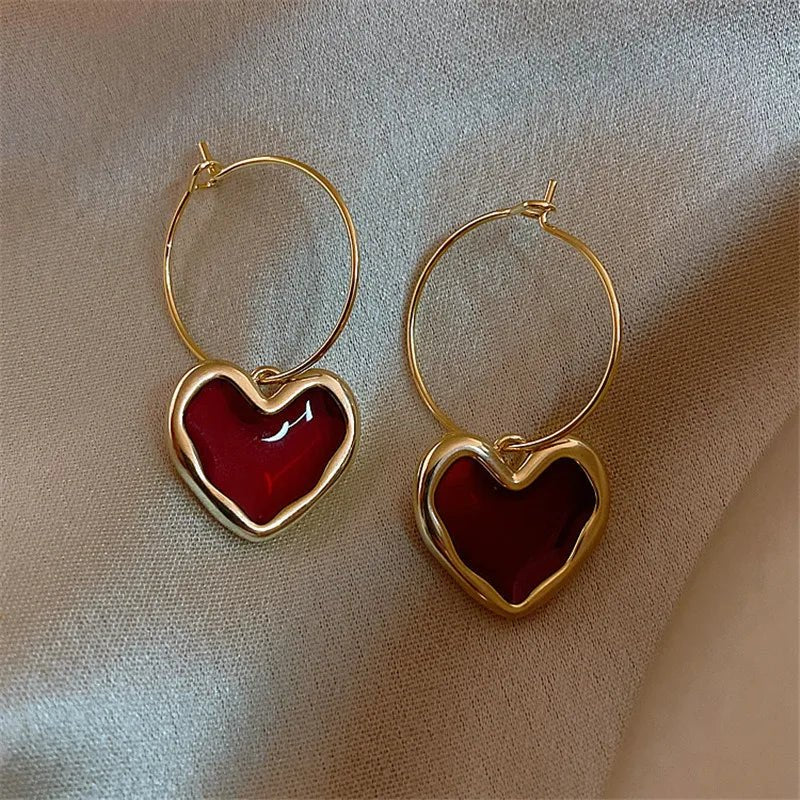 Beautiful Ruby Heart Drop Earrings