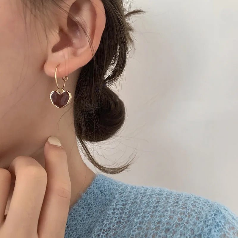 Beautiful Ruby Heart Drop Earrings - Luxicro