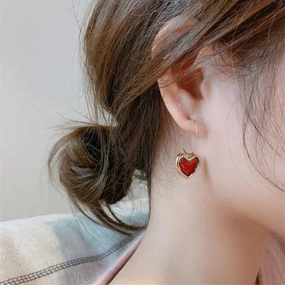 Beautiful Ruby Heart Drop Earrings