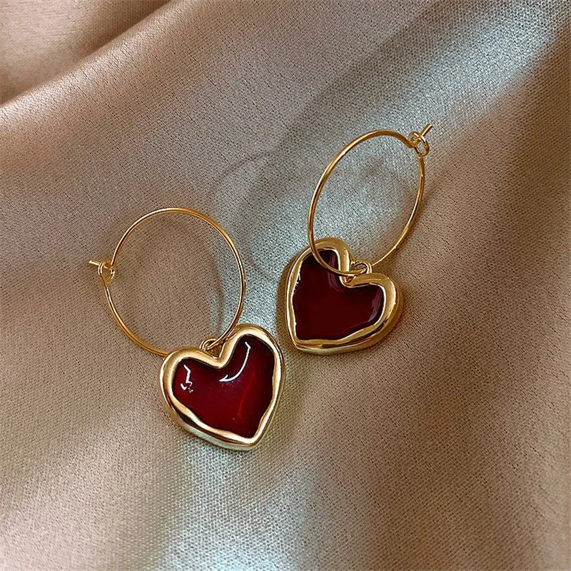 Beautiful Ruby Heart Drop Earrings