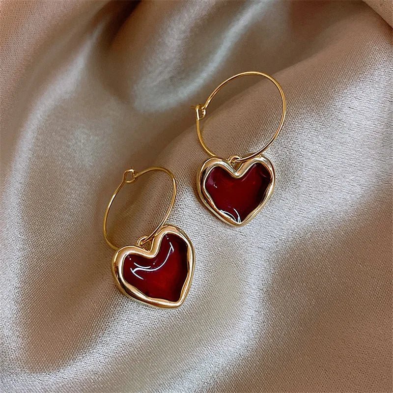 Beautiful Ruby Heart Drop Earrings