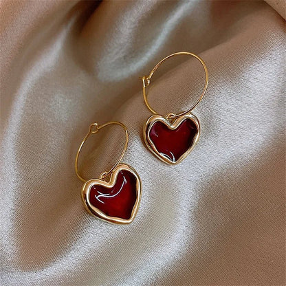 Beautiful Ruby Heart Drop Earrings