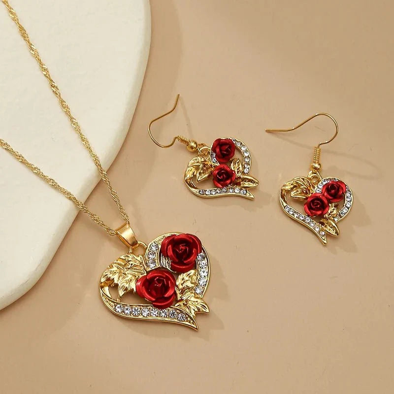 Romantic Diamond Heart Pendant Necklace Set - Luxicro