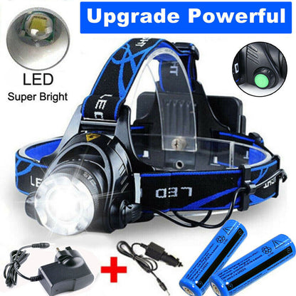 Bright Rechargeable LED Headlamp Zoom Flashlight