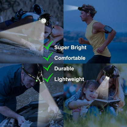 Bright Rechargeable LED Headlamp Zoom Flashlight